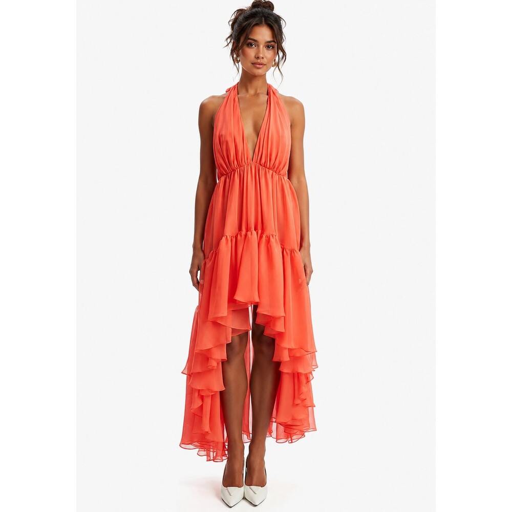 BARDOT Women's New XXL Fire Red Halter Leona High Low Ruffle Dress 59861D8